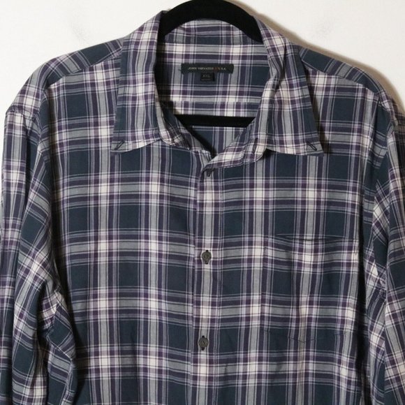 John Varvatos Mens Plaid Long Sleeve Button Down Shirt Size XXL Purple Cotton - Picture 2 of 6